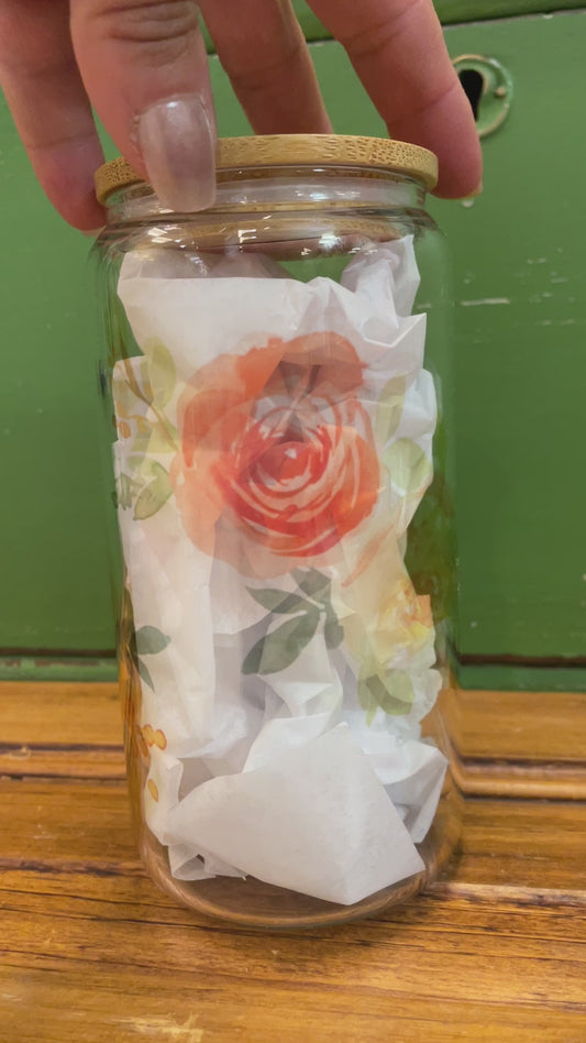 Floral Vine in Pastels 16oz. Glass Can Tumbler