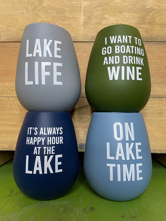 four options lake life silicone stemless wineglass 