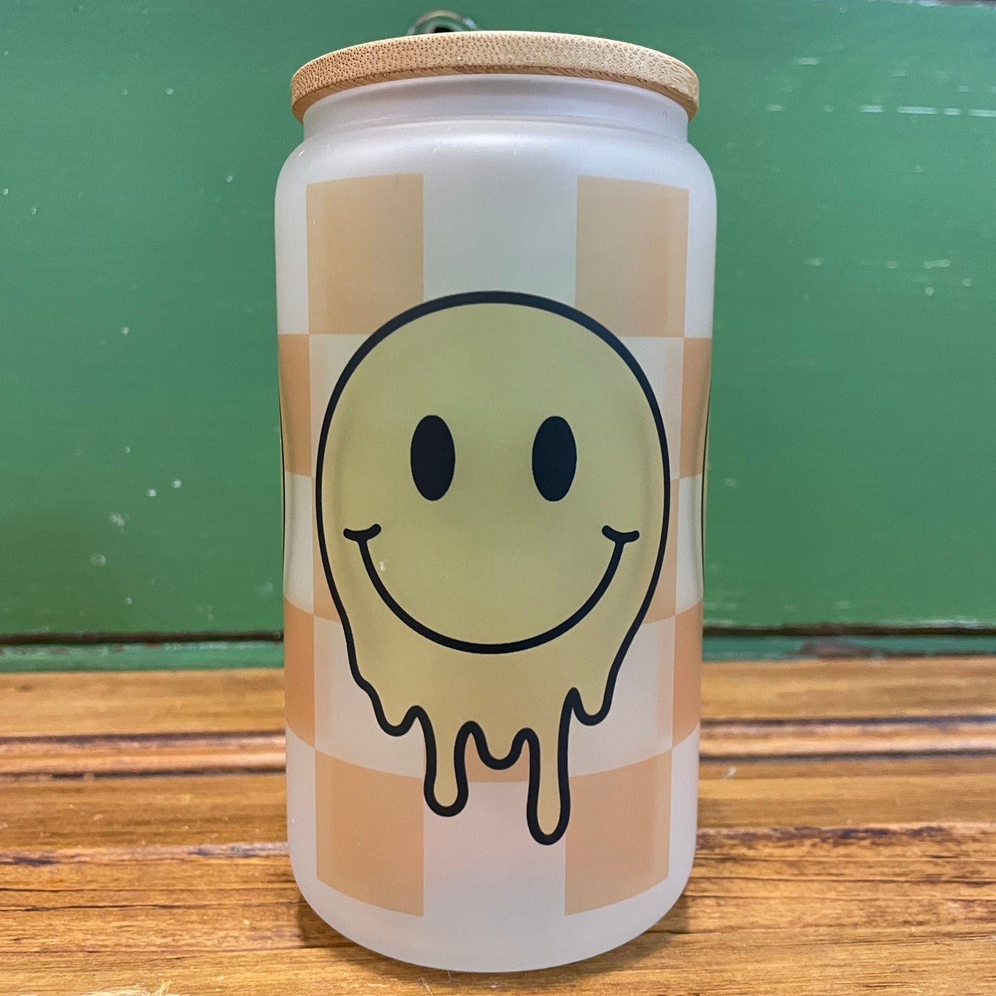 Melting Smiley Face 16 oz. Glass Can Tumbler – Rustic Blessings