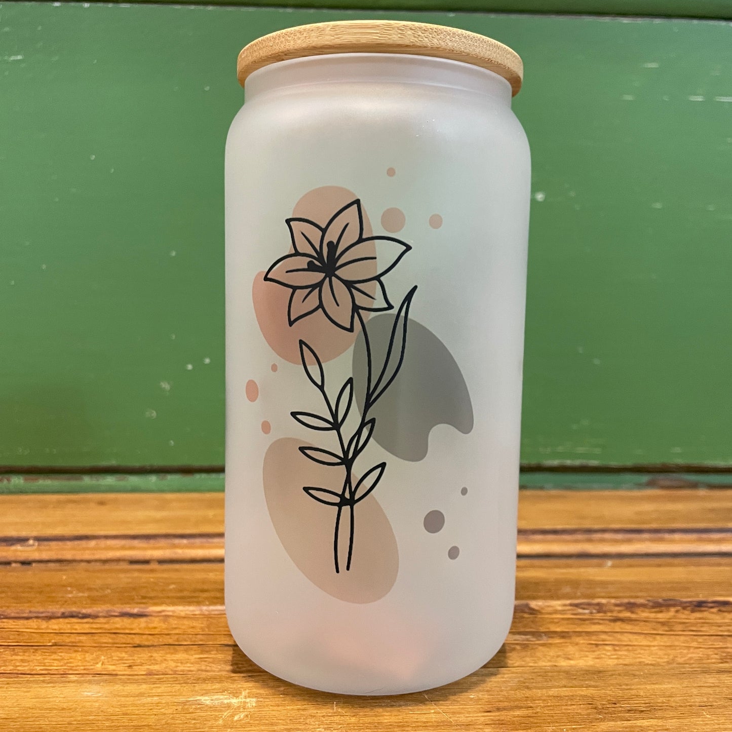 Abstract Flowers 16oz Glass Can Tumbler