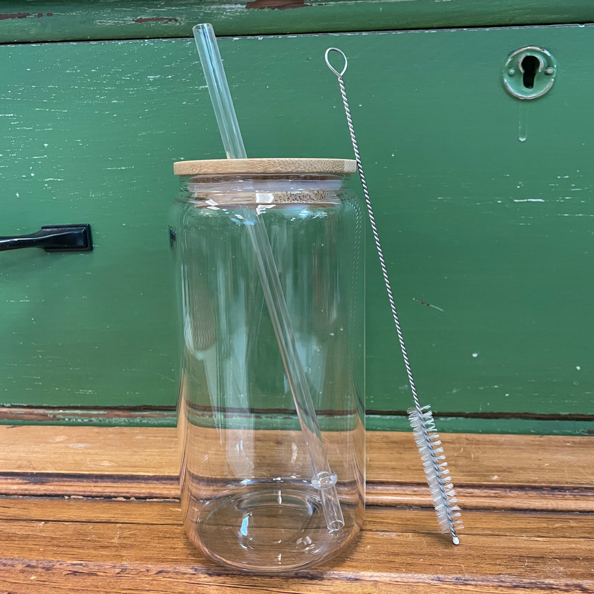 Happy Face Glass Can with Straw and Lid
