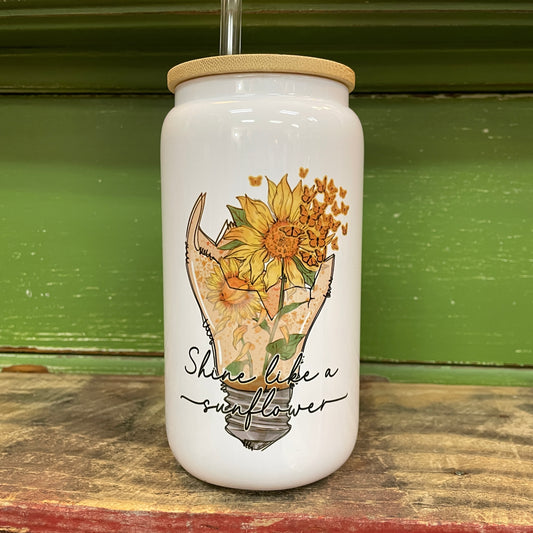 'Shine Like A Sunflower' 16oz. Glass Can Tumbler