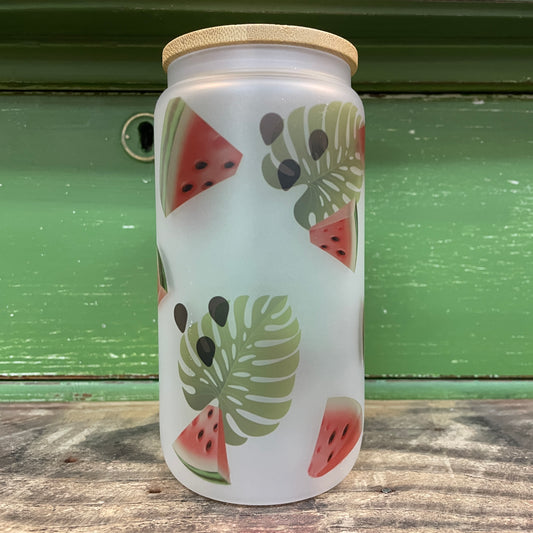 Watermelon Tropics 16 oz. Glass Can Tumbler