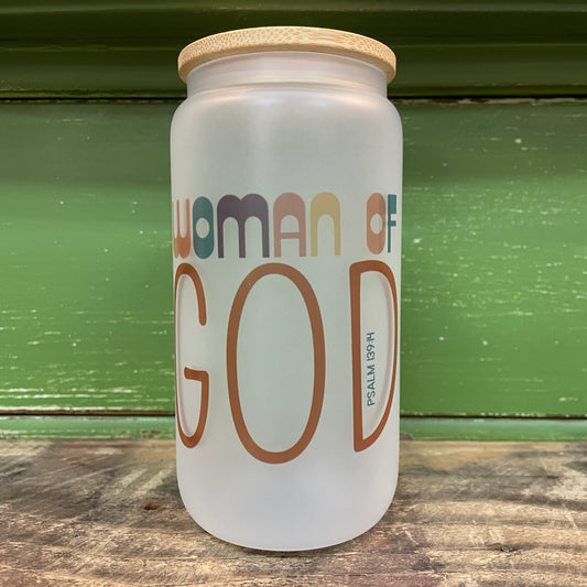 'Woman Of God' 16oz. Glass Can Tumbler