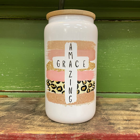 'Amazing Grace'  16oz. Glass Can Tumbler