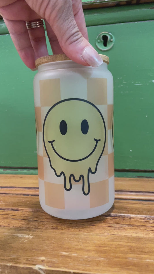 Melting Smiley Face 16 oz. Glass Can Tumbler