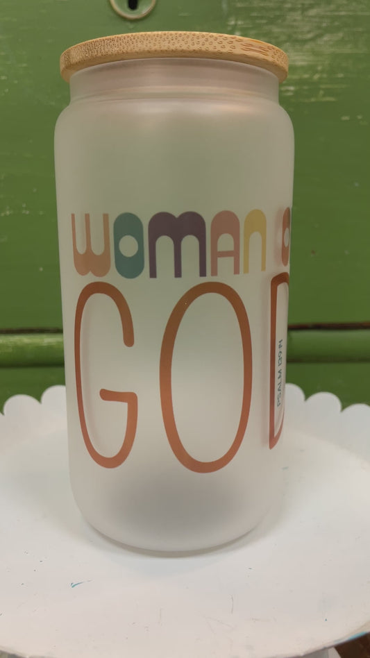 'Woman Of God' 16oz. Glass Can Tumbler