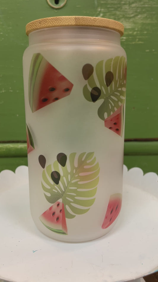 Watermelon Tropics 16 oz. Glass Can Tumbler