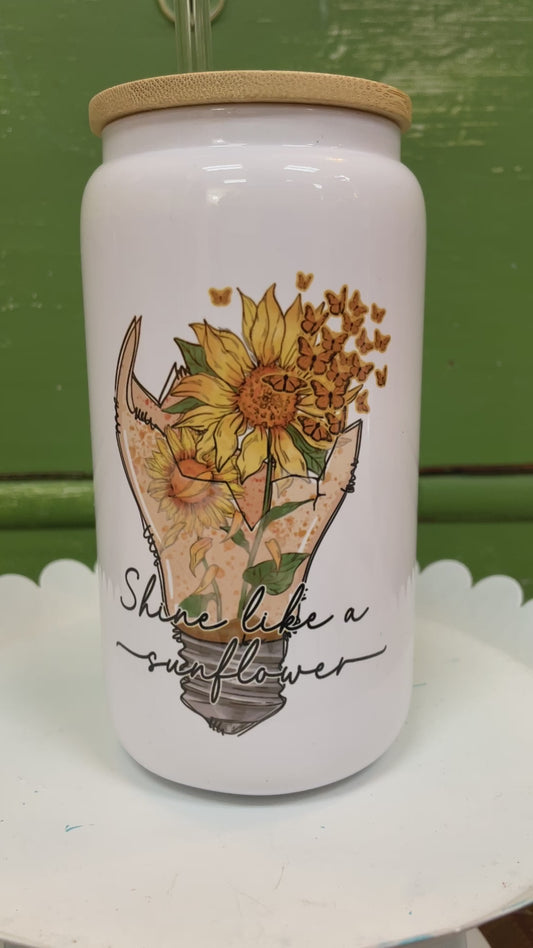 'Shine Like A Sunflower' 16oz. Glass Can Tumbler