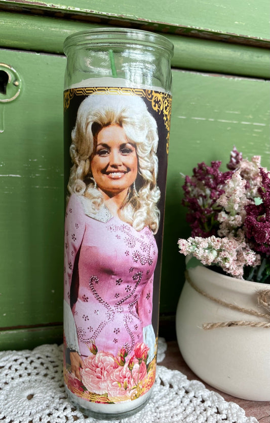 Dolly Parton pillar candle