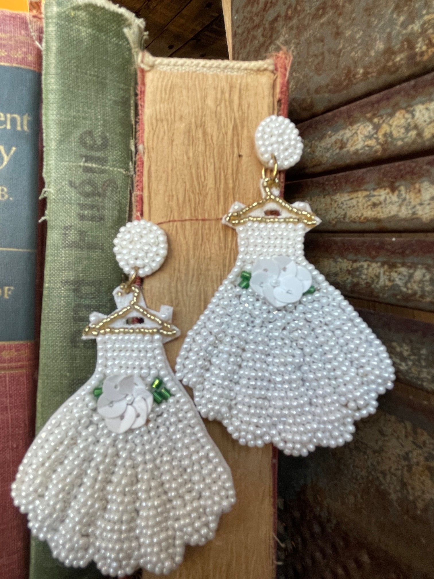 white wedding dress seed bead earrings