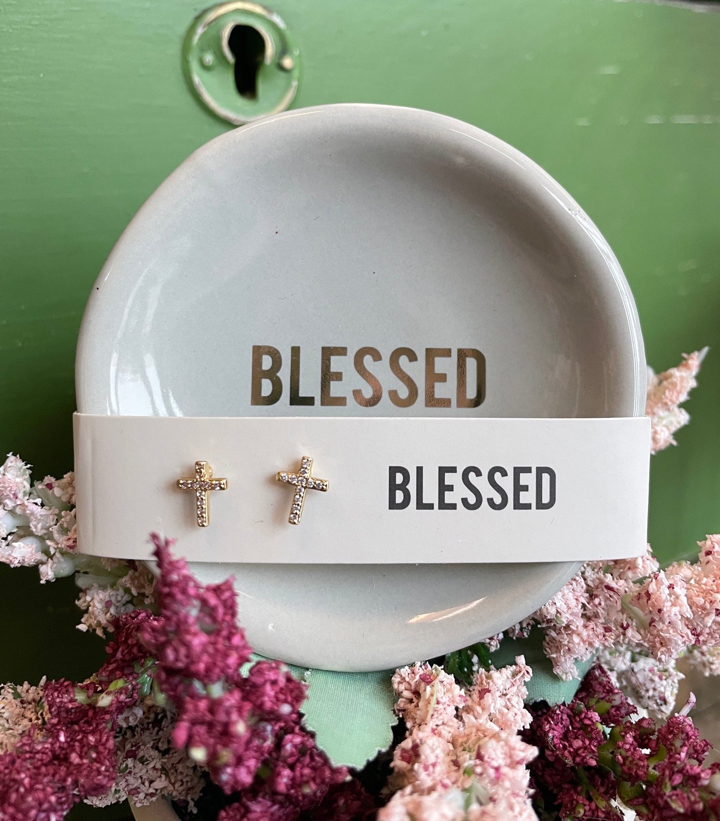 Blessed Dish and Cross Earring Set