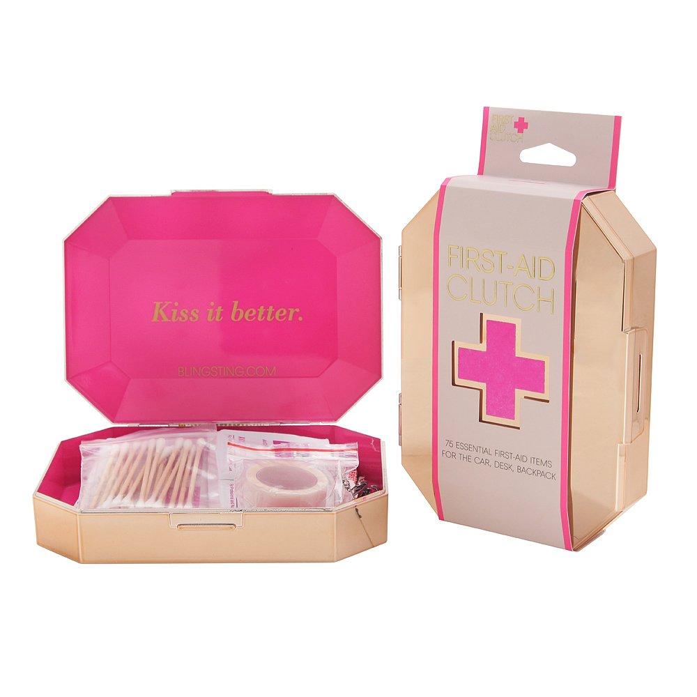 gold first aid clutch including 75 essential items for the car, desk or backpack