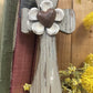 Distressed Grey wooden Cross w/ White Floral & Copper Heart Accent