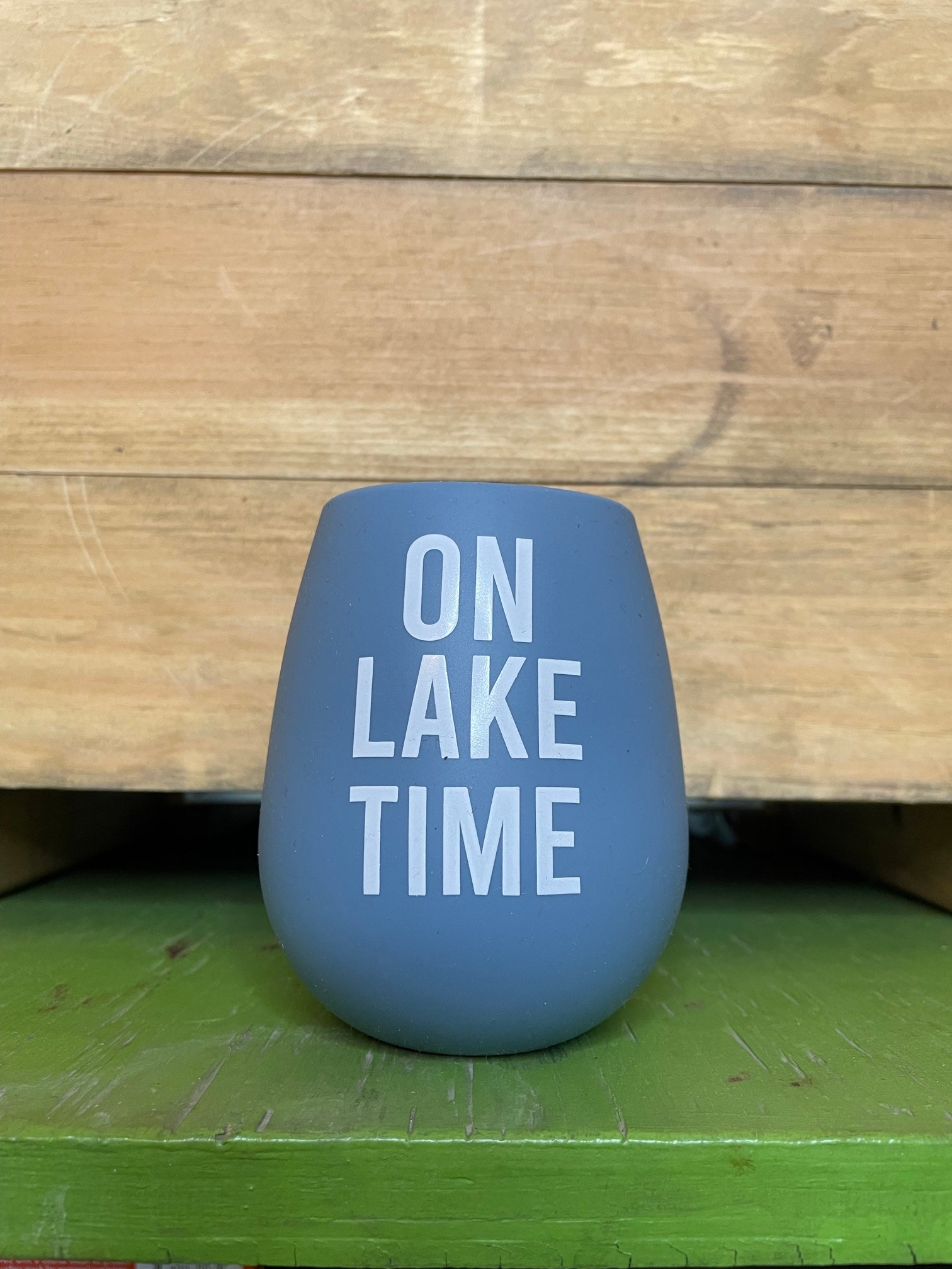 " on lake time" sky blue silicone stemless wineglass 