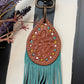 Leather and suede teardrop keychain with polka dots