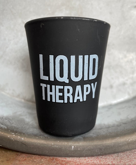 "liquid therapy" black shot glass