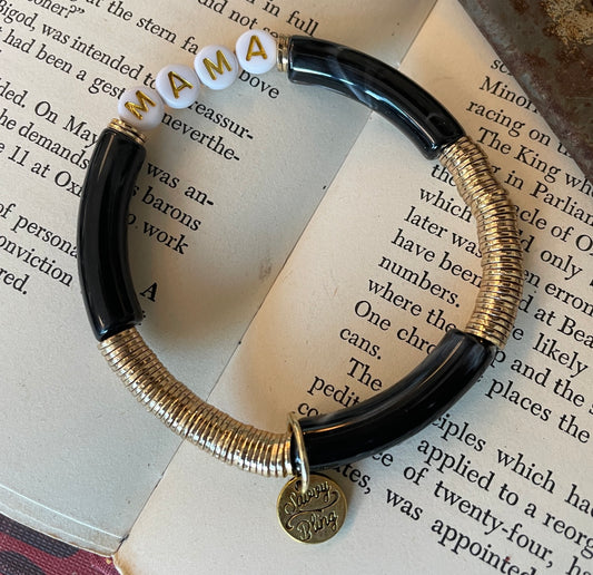 Mama bamboo tube black and gold bracelet