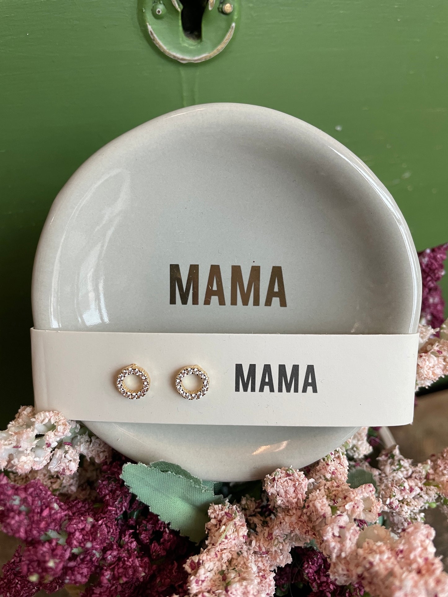 Mama Dish and Circle Stud Earring Set