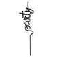black party word straw in cursive