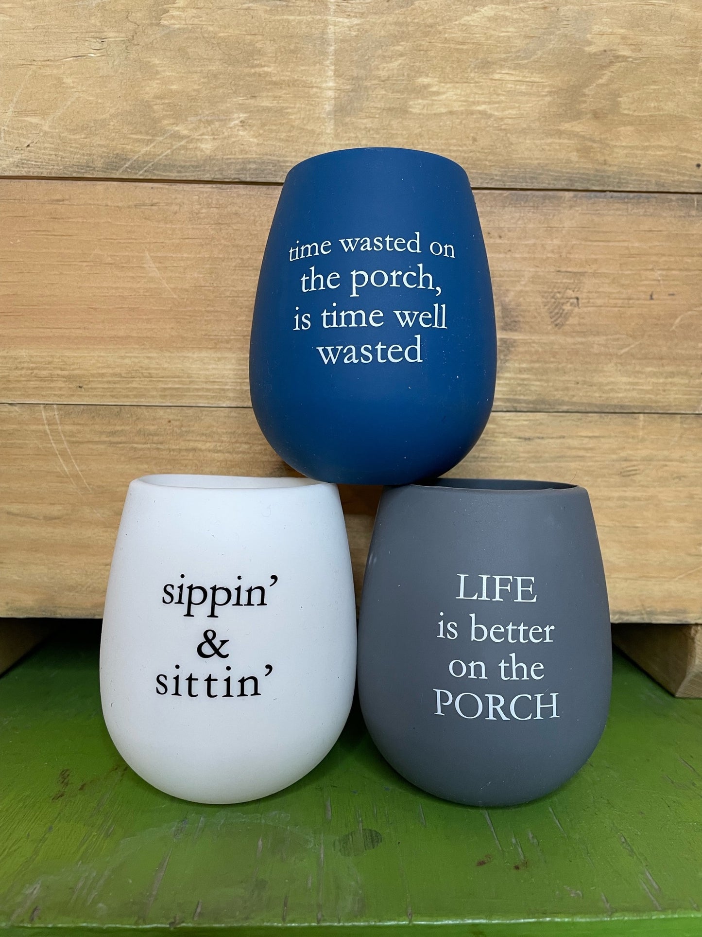 3 porch statement stemless silicone wine glass options