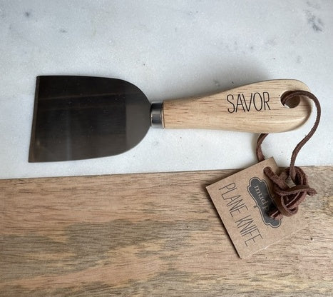 savor engraved wood handle plane knife cheese utensil