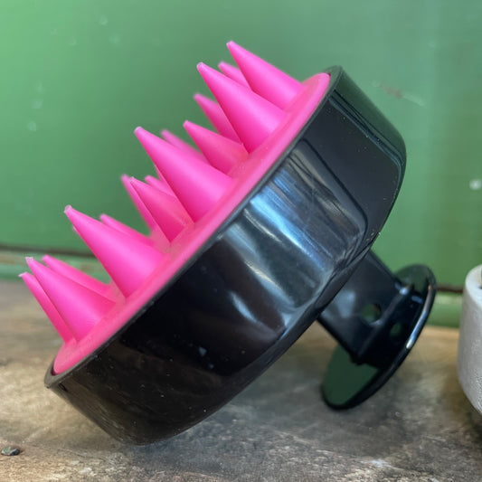 black and pink scalp massager side view