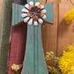 Sea Green wooden Cross w/ White, Burnt Orange, Copper Floral Accent