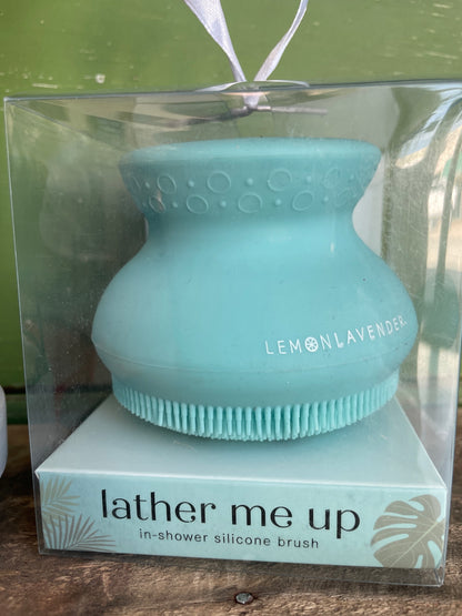 boxed lather me up in-shower silicone brush