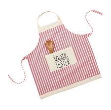 "taste tester" pink and white grainsack apron and wooden spoon set
