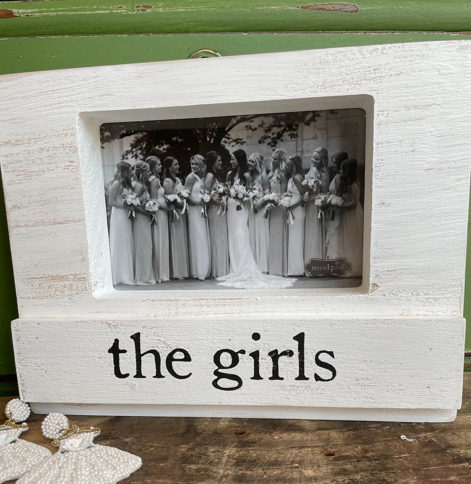 "the girls" white washed and black wood frame