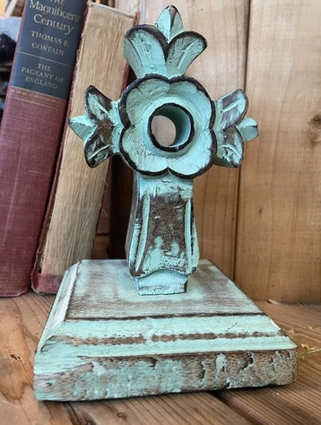 distressed turquoise freestanding cross