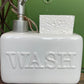 "wash" ceramic soap and sponge caddy