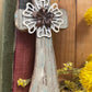 Whitewashed wooden Cross w/ White and Copper Floral Accent
