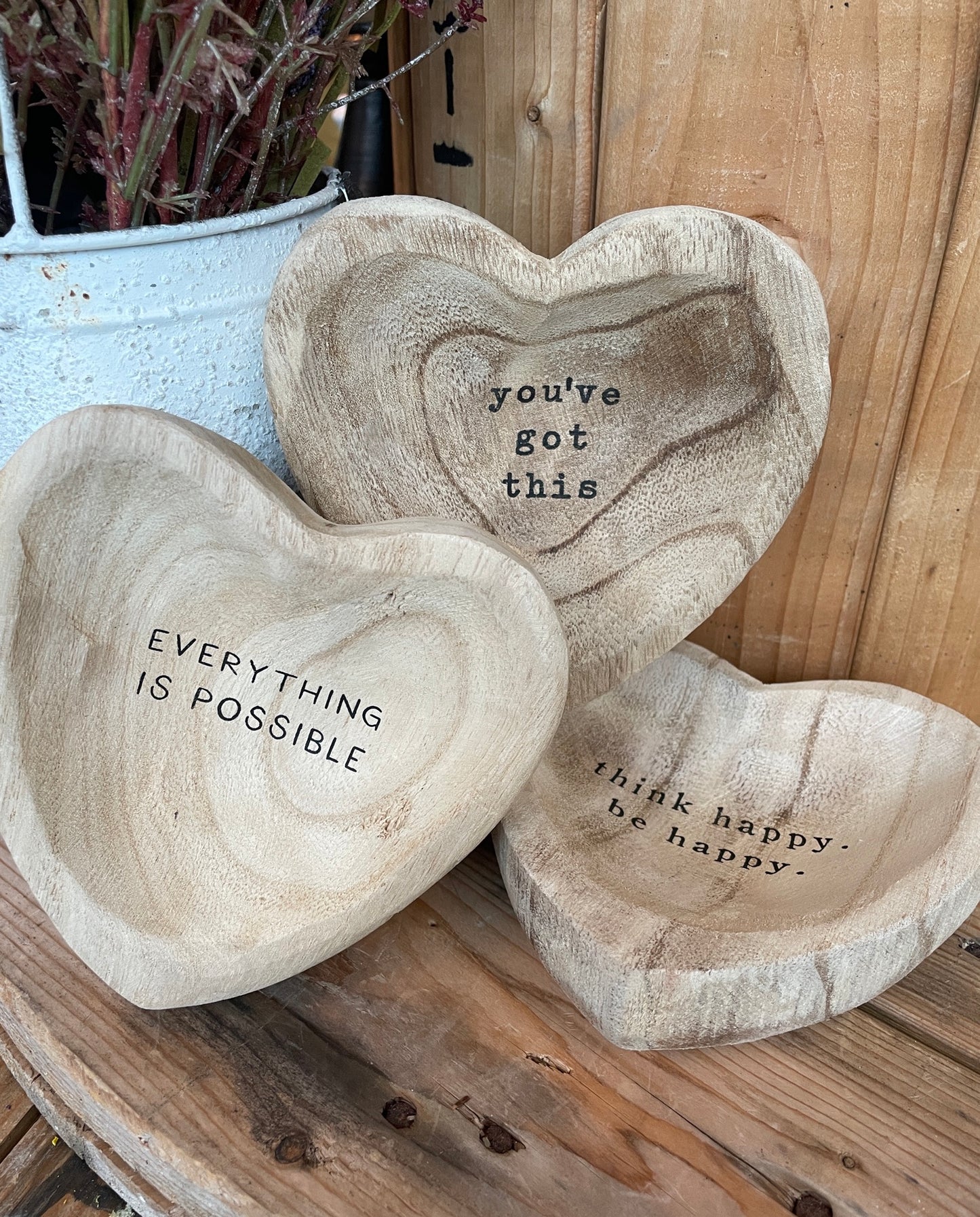 heart shaped wood trinket trays
